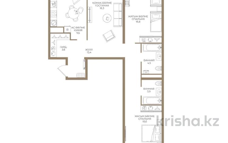 3-комнатная квартира · 88.2 м² · 6/9 этаж, Ботакоз 5 за ~ 45.9 млн ₸ в Алматы — фото 2