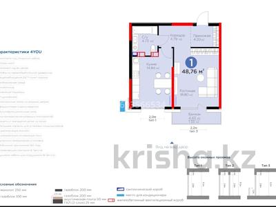 1-комнатная квартира, 48.76 м², 4 этаж, Вдоль улицы Рыскулова 32 за 26 млн 〒 в Шымкенте, Енбекшинский р-н
