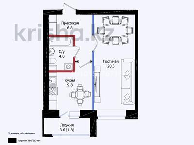 1-комнатная квартира · 43 м² · 8/9 этаж, Розы Баглановой 23 за 26 млн ₸ в Астане, Нура р-н