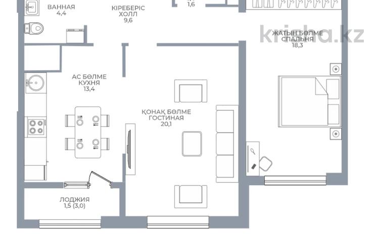2-комнатная квартира · 69.1 м² · 14/16 этаж, Каныша Сатпаева 90/55Б — БЕЗ КОМИССИИ за ~ 50.6 млн ₸ в Алматы, Бостандыкский р-н — фото 2