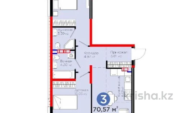 3-бөлмелі пәтер · 70.57 м² · 6/6 қабат, Тараз135, бағасы: ~ 58.6 млн ₸ в Алматы, Турксибский р-н — фото 2