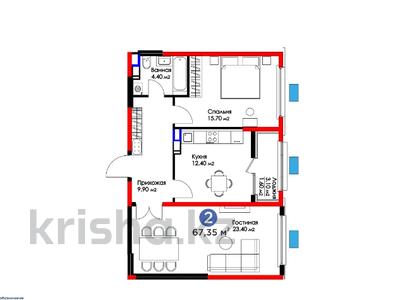 2-комнатная квартира, 67.35 м², 6/12 этаж, К. Толеметова за ~ 33.7 млн 〒 в Шымкенте, Абайский р-н