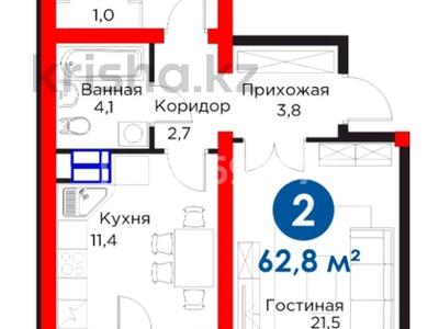 2-комнатная квартира, 62.8 м², 5/16 этаж, мкр Таугуль, Сулейменова за 62 млн 〒 в Алматы, Ауэзовский р-н