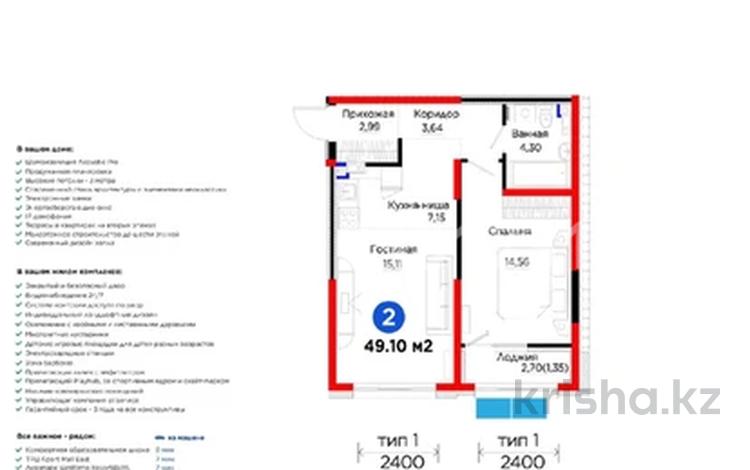 2-бөлмелі пәтер · 49.1 м² · 6/6 қабат, Тараз 8/1, бағасы: 38 млн ₸ в Алматы, Турксибский р-н — фото 2