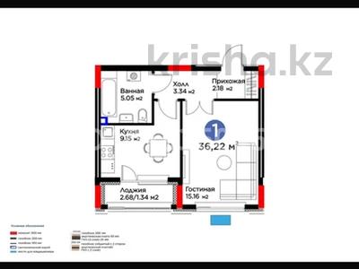1-комнатная квартира · 36.2 м², мкр Комсомольский Е 117 улица 55 за 26 млн ₸ в Астане, Есильский р-н