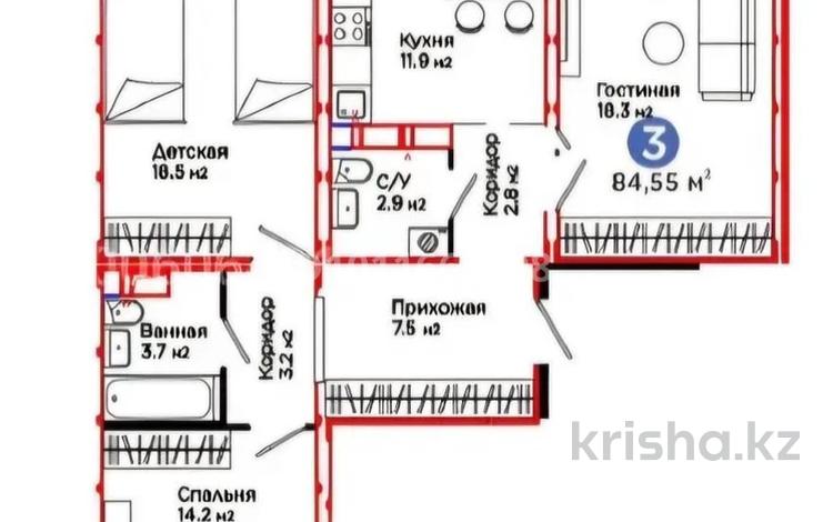 3-бөлмелі пәтер · 85 м² · 6/9 қабат, Улы Дала, бағасы: 57 млн ₸ в Астане, Есильский р-н — фото 2
