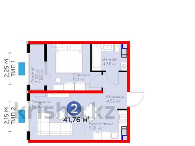 2-комнатная квартира, 41.76 м², 12/12 этаж, Байдибек би за ~ 18.7 млн 〒 в Шымкенте, Абайский р-н