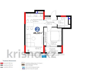 2-бөлмелі пәтер · 46.32 м² · 5/9 қабат, Сагадат Нурмагамбетов 17 — Нұрмаганбетова, бағасы: 34 млн ₸ в Астане, Сарайшык р-н