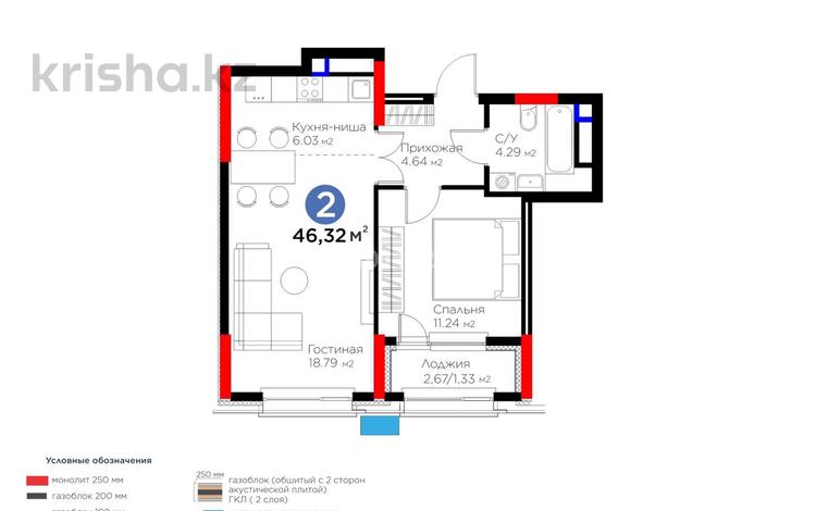 2-бөлмелі пәтер · 46.32 м² · 5/9 қабат, Сагадат Нурмагамбетов 17 — Нұрмаганбетова, бағасы: 34 млн ₸ в Астане, Сарайшык р-н — фото 2