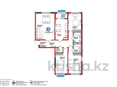 4-комнатная квартира, 118.98 м², 6/14 этаж, район Нурсат, ул. Аргынбекова 89 за ~ 68.7 млн 〒 в Шымкенте