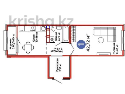 1-комнатная квартира · 42.72 м² · 4/12 этаж, Улы Дала 10 за 25.8 млн ₸ в Астане, Нура р-н