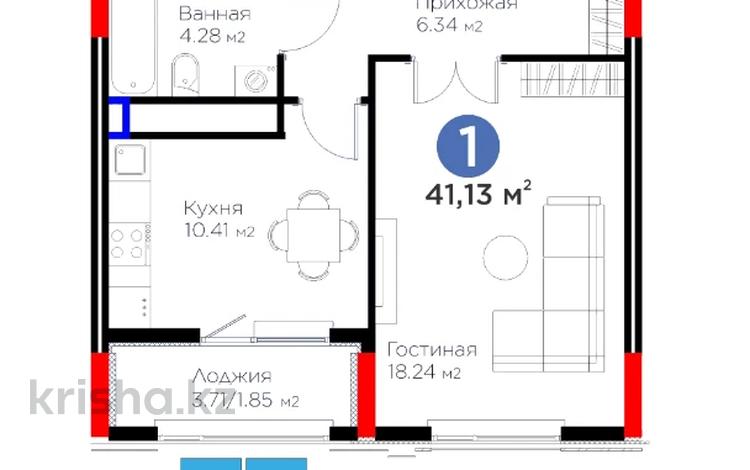1-комнатная квартира · 41.13 м² · 6/15 этаж, Жарбосынова 69 за ~ 30.3 млн ₸ в Атырау — фото 2