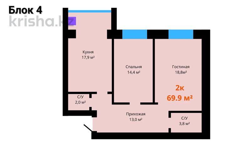 1-комнатная квартира, 69.9 м², 3/5 этаж, мкр. Алтын орда за ~ 16.7 млн 〒 в Актобе, мкр. Алтын орда — фото 2