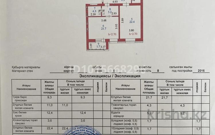 3-комнатная квартира · 93.3 м² · 5/8 этаж, Алихана Бокейханова 17/1 за 60 млн ₸ в Астане, Есильский р-н — фото 2