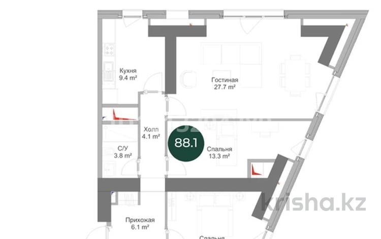 3-бөлмелі пәтер · 88.1 м² · 14/17 қабат, Проспект Суюнбая 15B — Суюнбая, бағасы: 65.5 млн ₸ в Алматы, Жетысуский р-н — фото 2