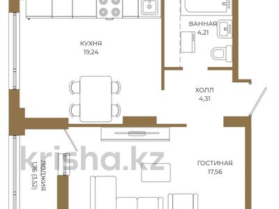 1-комнатная квартира · 47.08 м² · 2/21 этаж, Достык 8/5 за ~ 35.1 млн ₸ в Астане, Есильский р-н