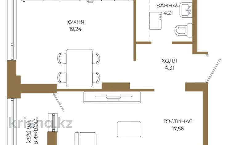 1-комнатная квартира · 47.08 м² · 2/21 этаж, Достык 8/5 за ~ 35.1 млн ₸ в Астане, Есильский р-н — фото 2