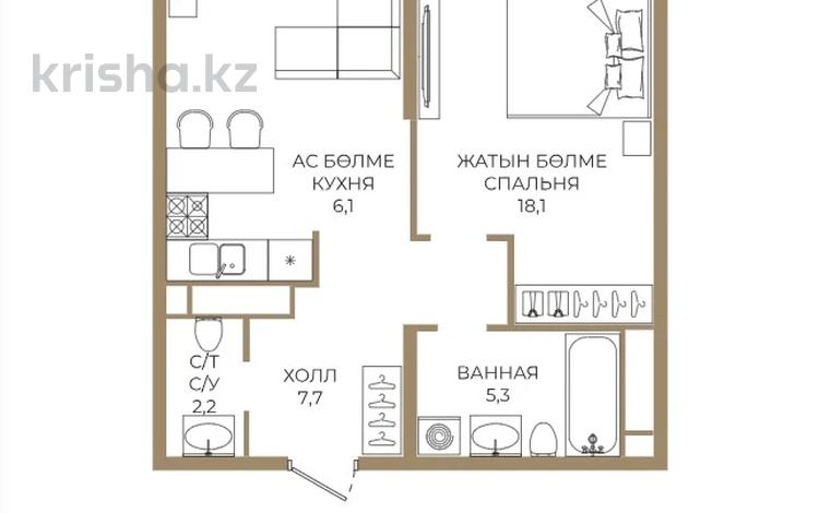 2-комнатная квартира · 47.9 м² · 3/9 этаж, Каныша Сатпаева 90а/1 за ~ 39.6 млн ₸ в Алматы, Бостандыкский р-н — фото 2