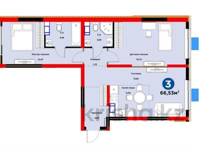 3-бөлмелі пәтер · 66.53 м² · 2/9 қабат, Райымбека 219Б, бағасы: ~ 50.5 млн ₸ в Алматы, Жетысуский р-н