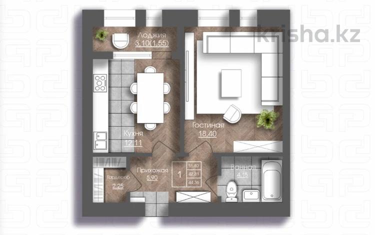 1-бөлмелі пәтер · 44.36 м², мкр. Алтын орда 228/3 — РЯДОМ НОВАЯ ШКОЛА И САДИК, бағасы: ~ 15.1 млн 〒 в Актобе — фото 2