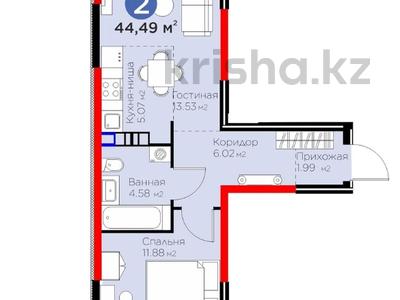 2-комнатная квартира, 44.49 м², 3/6 этаж, мкр Кайрат, Байге 32 за ~ 23.1 млн 〒 в Алматы, Турксибский р-н