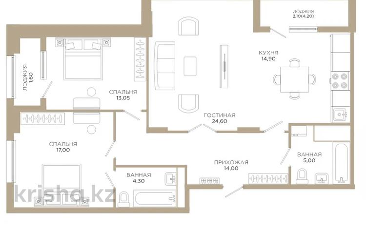 3-комнатная квартира, 100 м², 2/16 этаж, Улы дала 37 за 48.5 млн 〒 в Астане, Есильский р-н — фото 2