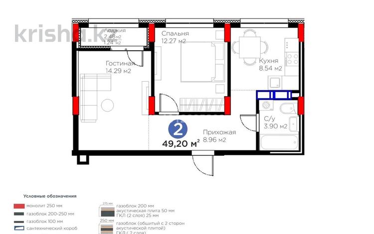 2-комнатная квартира · 49 м² · 7/9 этаж, Аль-Фараби 46/24 за 30 млн ₸ в Астане, Есильский р-н — фото 2