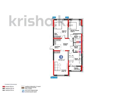 3-комнатная квартира · 98 м² · 3/9 этаж, Рыскулова за ~ 52.8 млн ₸ в Шымкенте, Аль-Фарабийский р-н