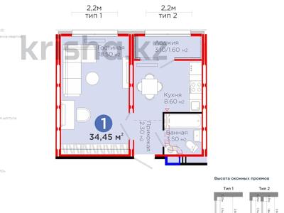 1-комнатная квартира · 35 м² · 8/12 этаж, Е 103 5 за 17.8 млн 〒 в Астане