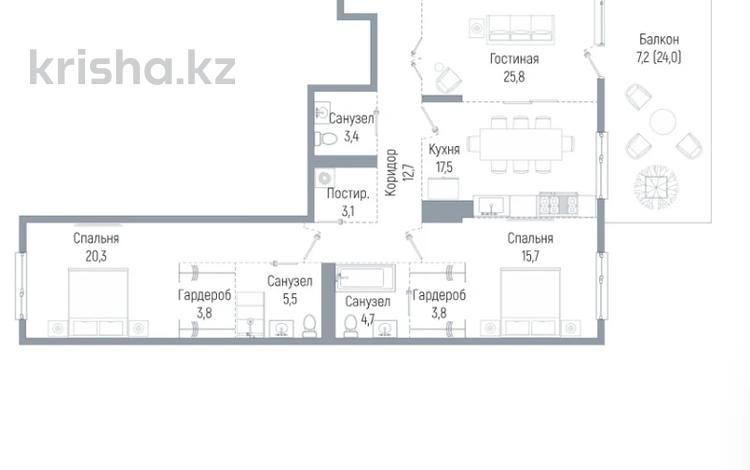 3-комнатная квартира · 126.8 м² · 2/3 этаж, Мкр. Мирас 33 — Без комисии! за ~ 223.7 млн ₸ в Алматы, Наурызбайский р-н — фото 2