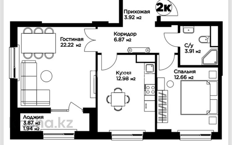 2-комнатная квартира · 64.2 м² · 9/9 этаж, Жубан Молдагалиев 3 — Район ханшатыра за 35.5 млн 〒 в Астане, Нура р-н — фото 3