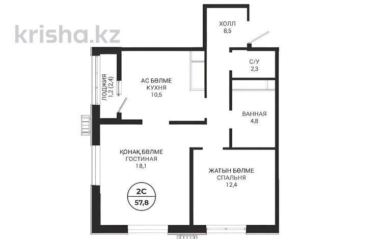 2-комнатная квартира · 57.8 м² · 15/16 этаж, Пр. Мангилик ел, напротив республиканской мечети за ~ 35.3 млн ₸ в Астане, Есильский р-н — фото 20