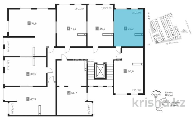 1-бөлмелі пәтер · 36 м² · 5/9 қабат, Шұғыла ш/а. 340/41, бағасы: ~ 21.7 млн ₸ в Алматы, Наурызбайский р-н — фото 2