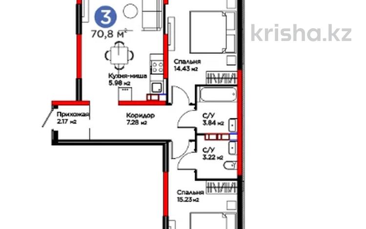 3-комнатная квартира · 71 м² · 3/6 этаж, Тараз 8/1 за 53.1 млн ₸ в Алматы, Турксибский р-н — фото 2