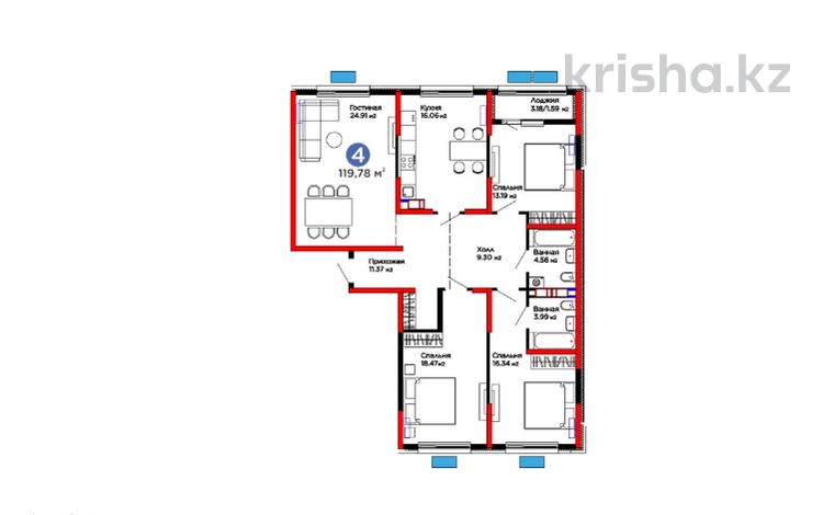 4-комнатная квартира · 120 м², ​Тамерлановское шоссе за 40.8 млн ₸ в Шымкенте, Туран р-н — фото 2