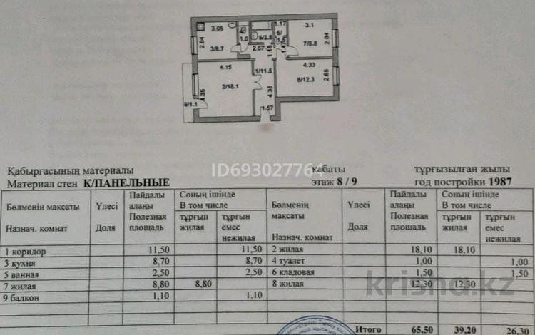 3-комнатная квартира, 65.5 м², 8/9 этаж, 6 мкр 87 — Шестой микрорайон за 14.5 млн 〒 в Степногорске — фото 2