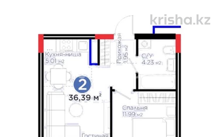 2-комнатная квартира · 36.39 м² · 2/9 этаж, Е 354 A за 25 млн ₸ в Астане, Есильский р-н — фото 2