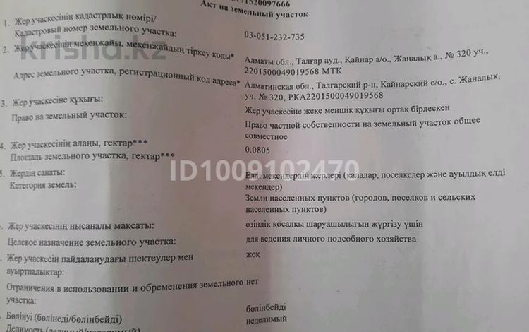 Жер телімі · 8 сотық, Жаналық (Талғар ауданы), бағасы: 8.5 млн ₸ в Жаналык (Талгарский район) — фото 2