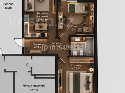 3-комнатная квартира · 64.24 м² · 5/9 этаж, Е 908 22 — Сдача в январе 2027 за 29.5 млн ₸ в Астане, Нура р-н