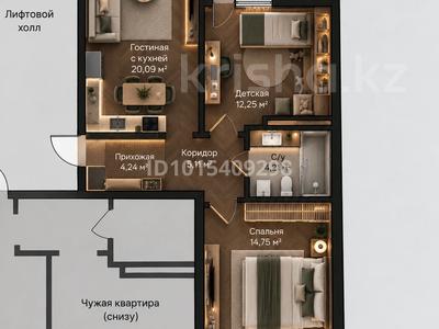 3-бөлмелі пәтер · 64.24 м² · 5/9 қабат, Е 908 22 — Сдача в январе 2027, бағасы: 31 млн ₸ в Астане, Нура р-н