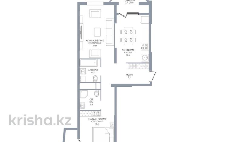 2-комнатная квартира · 70 м² · 7/16 этаж, Сатпаева 90/58 за 55 млн ₸ в Алматы, Бостандыкский р-н — фото 2