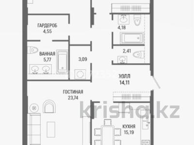 3-бөлмелі пәтер, 108.43 м², 9/14 қабат, ШамшиКалдаяков 8, бағасы: 72 млн 〒 в Астане, Алматы р-н