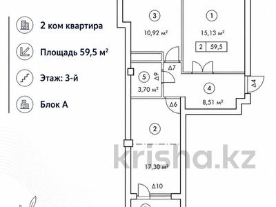 2-комнатная квартира · 59.5 м², мкр Комсомольский, Акын Сара 53 — Коргалжинское шоссе за ~ 38.7 млн ₸ в Астане, Есильский р-н