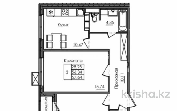 2-комнатная квартира · 57.64 м² · 6/15 этаж, Е117 за 19 млн 〒 в Астане, Есильский р-н — фото 2