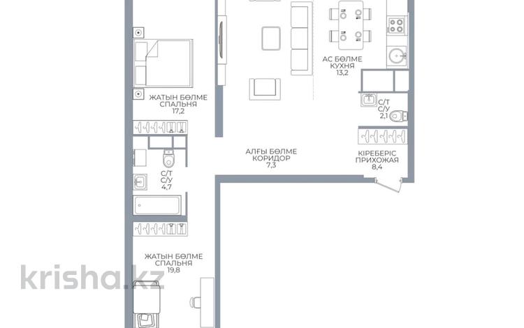 3-комнатная квартира · 100 м² · 11/16 этаж, Каныша Сатпаева 90/55Б за 73 млн ₸ в Алматы — фото 2