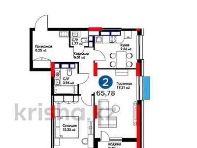 2-комнатная квартира, 65.4 м², 19/20 этаж, Кайыма Мухамедханова 6a за 31.5 млн 〒 в Астане, Есильский р-н