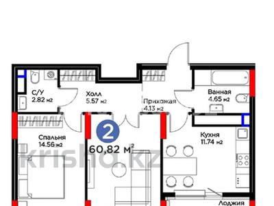 2-бөлмелі пәтер · 60 м² · 10/16 қабат, Бухар Жырау 33, бағасы: 49.5 млн ₸ в Астане, Есильский р-н