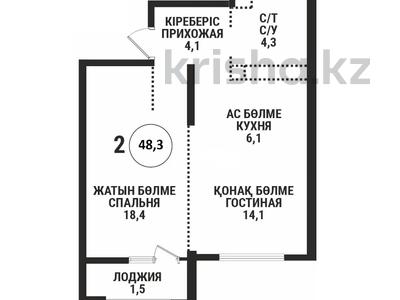 2-бөлмелі пәтер · 48.3 м² · 10/16 қабат, Сатпаева 90/54 — Тлендиева, бағасы: 41.5 млн ₸ в Алматы, Бостандыкский р-н