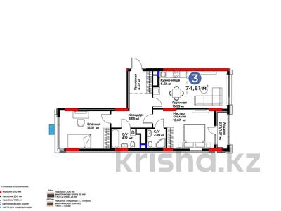 3-бөлмелі пәтер · 75 м² · 12/17 қабат, Жошы хан 10, бағасы: 57.4 млн ₸ в Астане, Есильский р-н
