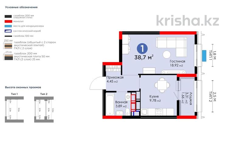 1-комнатная квартира, 38.7 м², 13/14 этаж, Турар Рыскулов 1 за 28 млн 〒 в Астане — фото 3